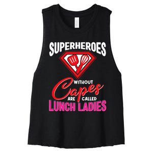 Funny Lunch Lady Superheroes Capes Cafeteria Worker Squad Women's Racerback Cropped Tank