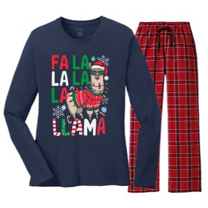 Fa La La Llama Funny Llama Christmas Animal Lover Women Women's Long Sleeve Flannel Pajama Set 