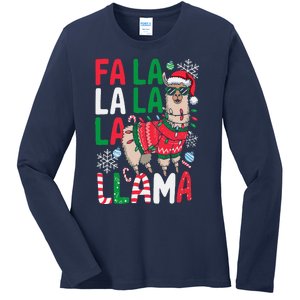 Fa La La Llama Funny Llama Christmas Animal Lover Women Ladies Long Sleeve Shirt