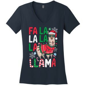 Fa La La Llama Funny Llama Christmas Animal Lover Women Women's V-Neck T-Shirt