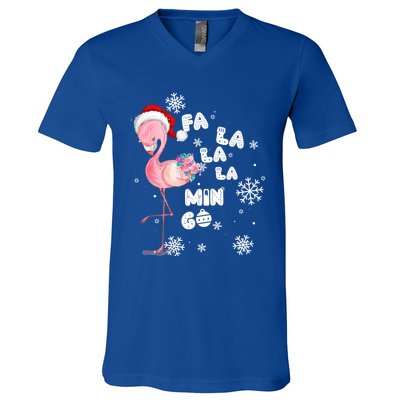 Fa La La La Mingo Flamingo For Christmas Xmas Flamingo Lover Funny Gift V-Neck T-Shirt