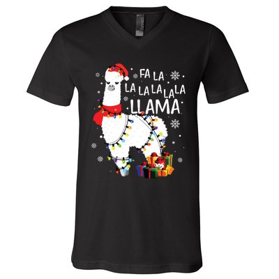 Fa La La Llama Funny Christmas Christmas Lllama Lover V-Neck T-Shirt