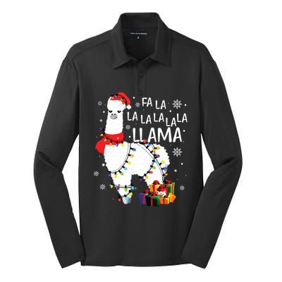 Fa La La Llama Funny Christmas Christmas Lllama Lover Silk Touch Performance Long Sleeve Polo