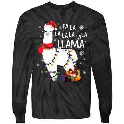 Fa La La Llama Funny Christmas Christmas Lllama Lover Tie-Dye Long Sleeve Shirt