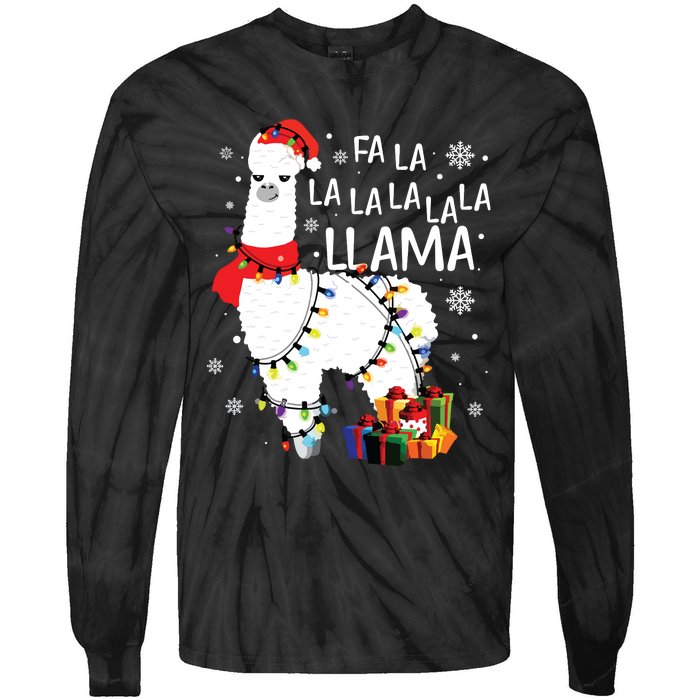 Fa La La Llama Funny Christmas Christmas Lllama Lover Tie-Dye Long Sleeve Shirt