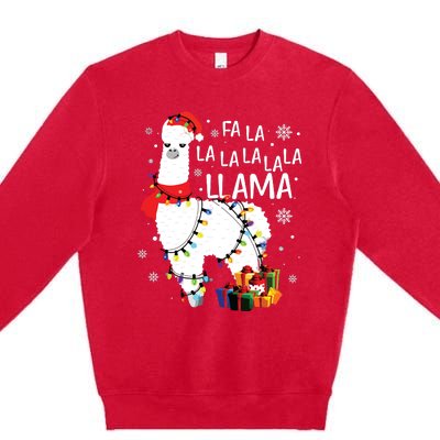 Fa La La Llama Funny Christmas Christmas Lllama Lover Premium Crewneck Sweatshirt