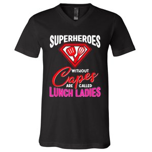 Funny Lunch Lady Superheroes Capes Cafeteria Worker Squad V-Neck T-Shirt