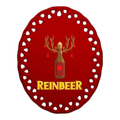 Fa La La La Reinbeer Rudolph Beer Reindeer Christmas Lights Ceramic Oval Ornament