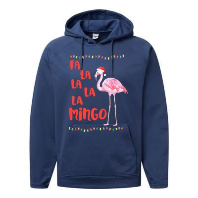 Fa La La La Mingo Flamingo Funny Christmas Xmas Lights Funny Gift Performance Fleece Hoodie