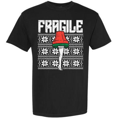 Fragile Leg Lamp Ugly Christmas Sweater Funny Xmas Gift Garment-Dyed Heavyweight T-Shirt