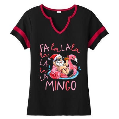 Fa La La La Mingo Flamingo Lover Matching Funny Christmas Gift Ladies Halftime Notch Neck Tee