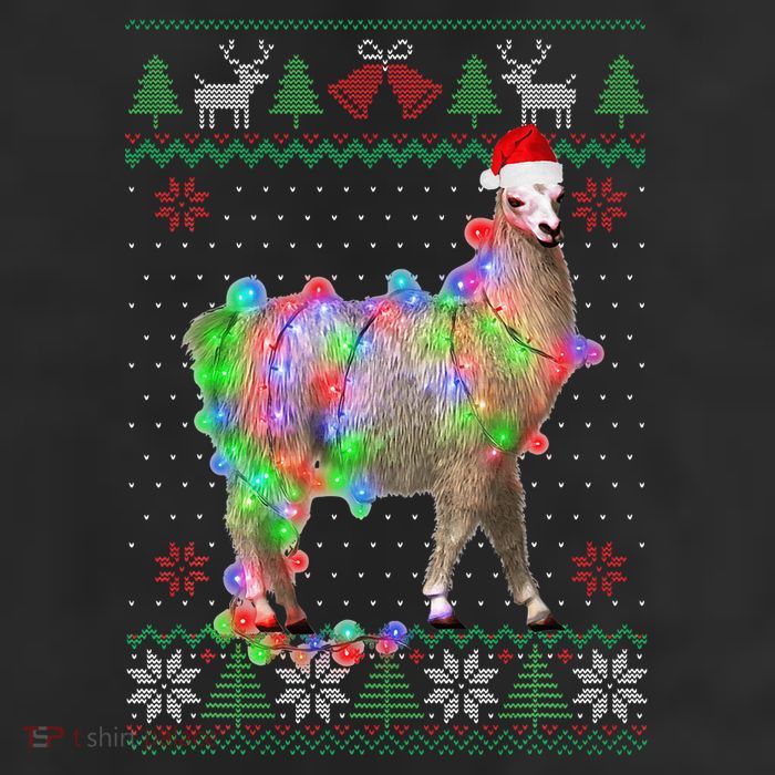 Funny Llama Lights Tangled Ugly Sweater Christmas Animals  7 Panel Mesh Trucker Snapback Hat