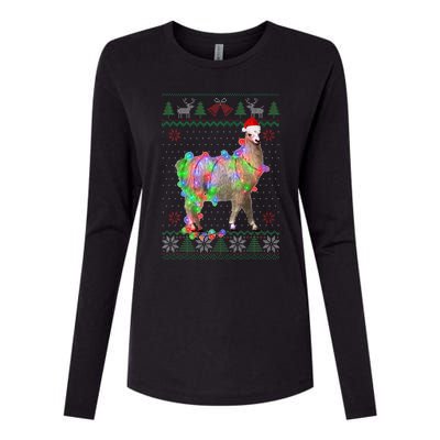 Funny Llama Lights Tangled Ugly Sweater Christmas Animals  Womens Cotton Relaxed Long Sleeve T-Shirt