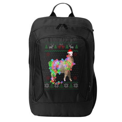 Funny Llama Lights Tangled Ugly Sweater Christmas Animals  City Backpack