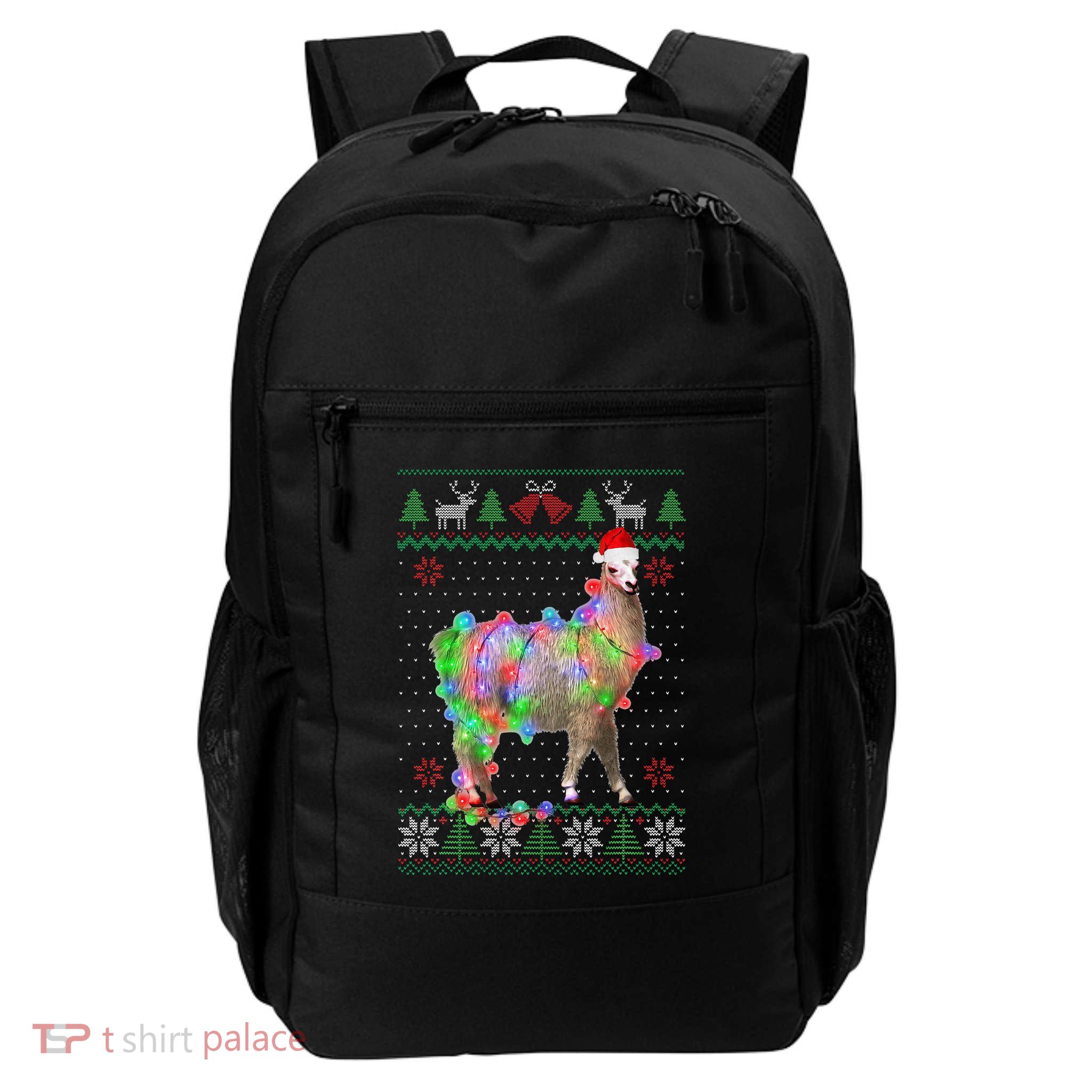 Funny Llama Lights Tangled Ugly Sweater Christmas Animals  Backpack