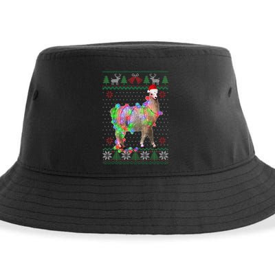Funny Llama Lights Tangled Ugly Sweater Christmas Animals  Sustainable Bucket Hat
