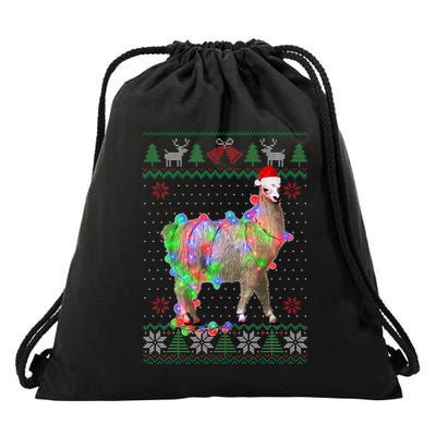 Funny Llama Lights Tangled Ugly Sweater Christmas Animals  Drawstring Bag