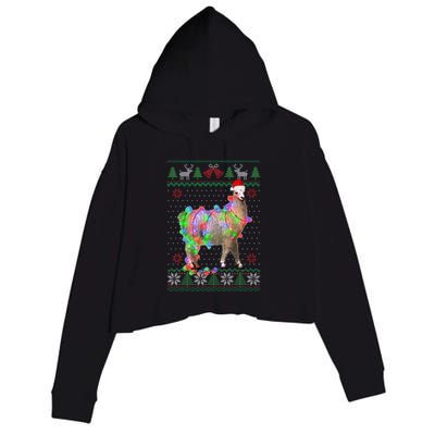 Funny Llama Lights Tangled Ugly Sweater Christmas Animals  Crop Fleece Hoodie