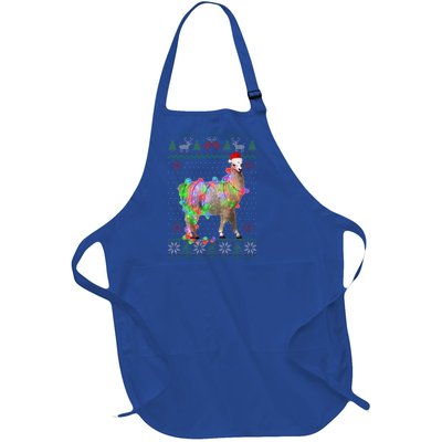 Funny Llama Lights Tangled Ugly Sweater Christmas Animals  Full-Length Apron With Pockets