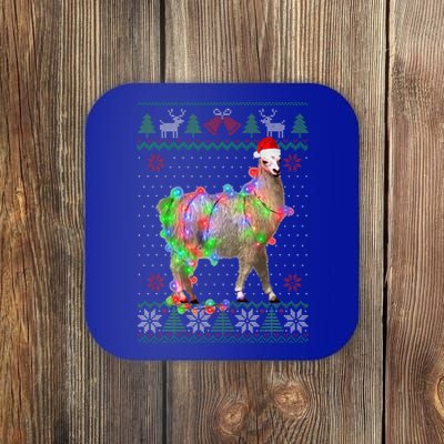 Funny Llama Lights Tangled Ugly Sweater Christmas Animals  Coaster