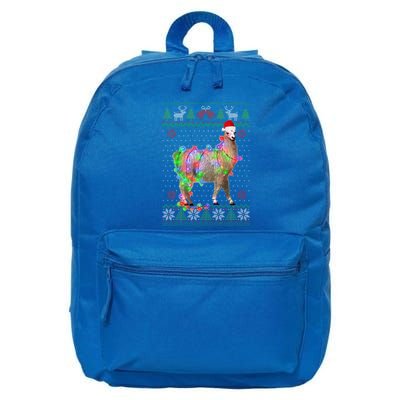 Funny Llama Lights Tangled Ugly Sweater Christmas Animals  16 in Basic Backpack
