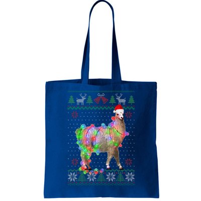 Funny Llama Lights Tangled Ugly Sweater Christmas Animals  Tote Bag