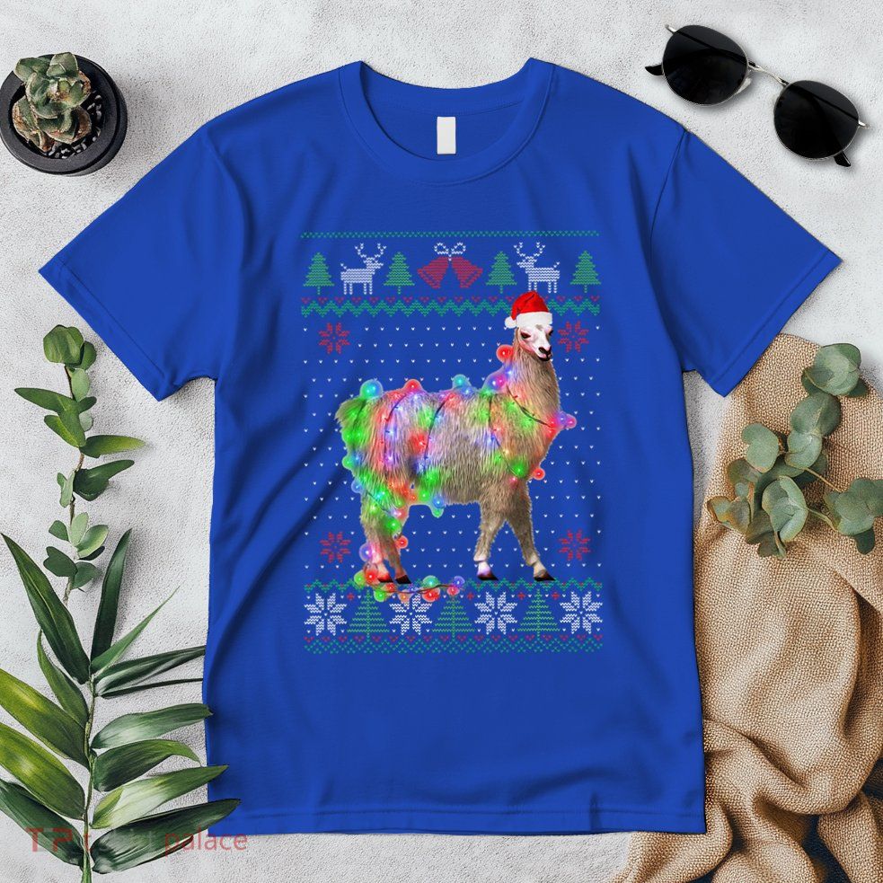 Funny Llama Lights Tangled Ugly Sweater Christmas Animals  Premium T-Shirt