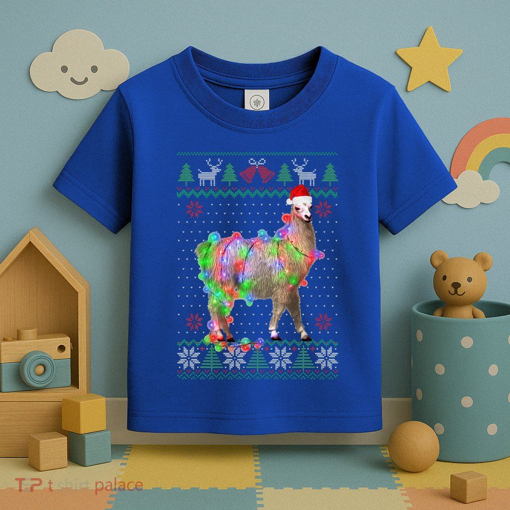 Funny Llama Lights Tangled Ugly Sweater Christmas Animals  Toddler T-Shirt