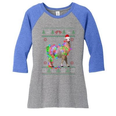 Funny Llama Lights Tangled Ugly Sweater Christmas Animals  Women's Tri-Blend 3/4-Sleeve Raglan Shirt