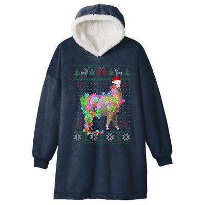 Funny Llama Lights Tangled Ugly Sweater Christmas Animals  Hooded Wearable Blanket