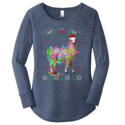 Funny Llama Lights Tangled Ugly Sweater Christmas Animals  Women's Perfect Tri Tunic Long Sleeve Shirt