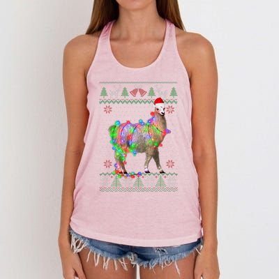 Funny Llama Lights Tangled Ugly Sweater Christmas Animals  Women's Knotted Racerback Tank