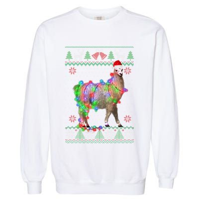 Funny Llama Lights Tangled Ugly Sweater Christmas Animals  Garment-Dyed Sweatshirt