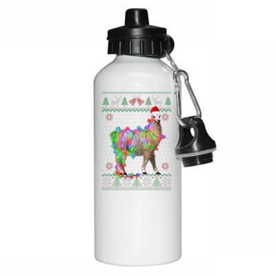 Funny Llama Lights Tangled Ugly Sweater Christmas Animals  Aluminum Water Bottle