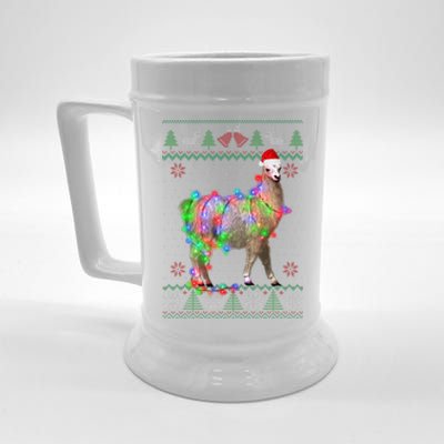 Funny Llama Lights Tangled Ugly Sweater Christmas Animals  Beer Stein