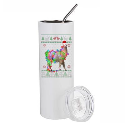 Funny Llama Lights Tangled Ugly Sweater Christmas Animals  Stainless Steel Tumbler