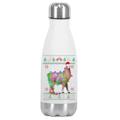 Funny Llama Lights Tangled Ugly Sweater Christmas Animals  Stainless Steel Insulated Water Bottle