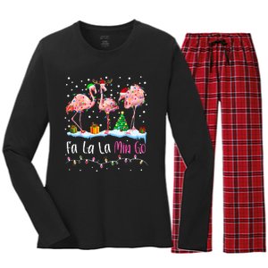 Fa La La La Mingo Flamingo Christmas Women's Long Sleeve Flannel Pajama Set 