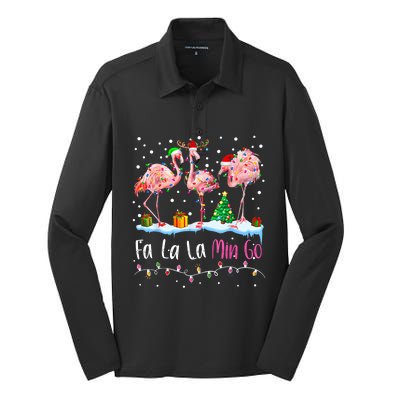 Fa La La La Mingo Flamingo Christmas Silk Touch Performance Long Sleeve Polo