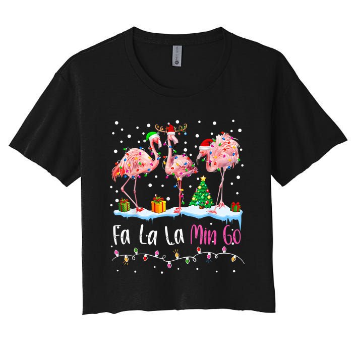 Fa La La La Mingo Flamingo Christmas Women's Crop Top Tee