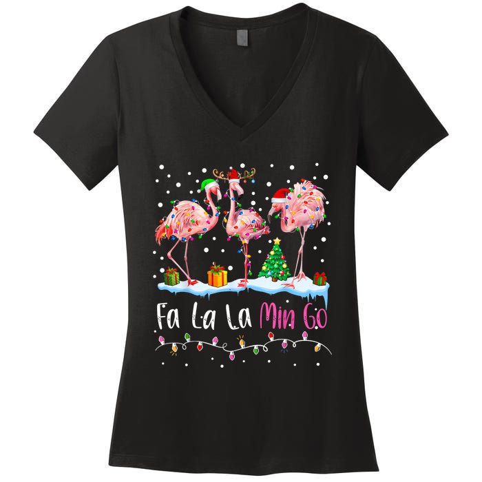 Fa La La La Mingo Flamingo Christmas Women's V-Neck T-Shirt