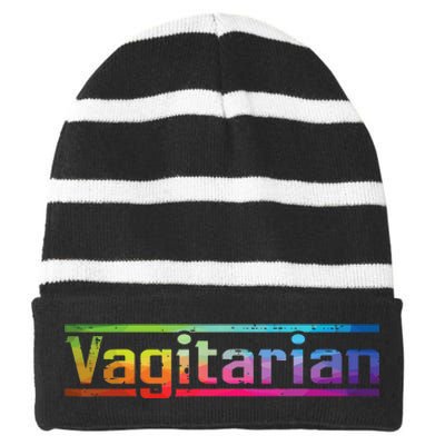 Funny Lesbian Lgbt Pride Month Gay Couple Wo Striped Beanie with Solid Band