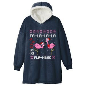 Fa La La Mingo Christmas Pajama Cute Flamingo Ugly XMas Hooded Wearable Blanket