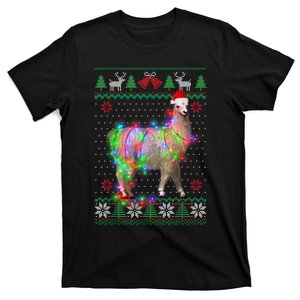 Funny Llama Lights Tangled Ugly Sweater Christmas Animals T-Shirt