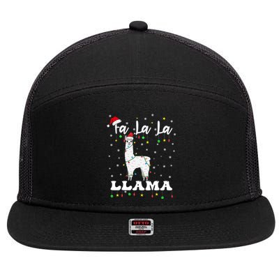 Fa La La Llama Christmas Lamma Lama Tree Lights Santa Family Gift 7 Panel Mesh Trucker Snapback Hat