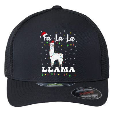 Fa La La Llama Christmas Lamma Lama Tree Lights Santa Family Gift Flexfit Unipanel Trucker Cap