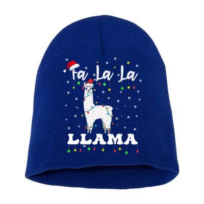 Fa La La Llama Christmas Lamma Lama Tree Lights Santa Family Gift Short Acrylic Beanie