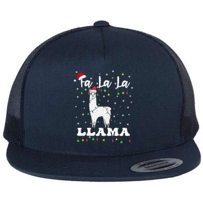 Fa La La Llama Christmas Lamma Lama Tree Lights Santa Family Gift Flat Bill Trucker Hat