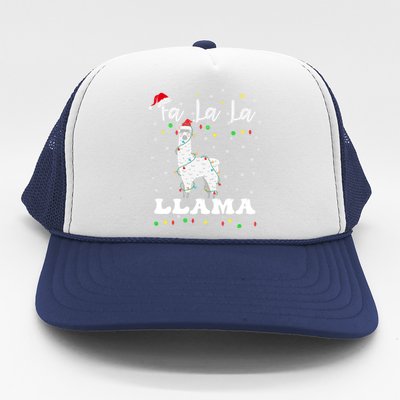 Fa La La Llama Christmas Lamma Lama Tree Lights Santa Family Gift Trucker Hat