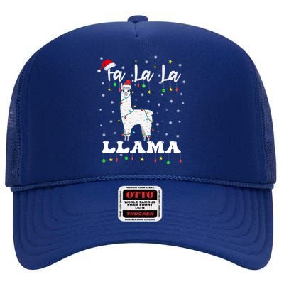 Fa La La Llama Christmas Lamma Lama Tree Lights Santa Family Gift High Crown Mesh Back Trucker Hat